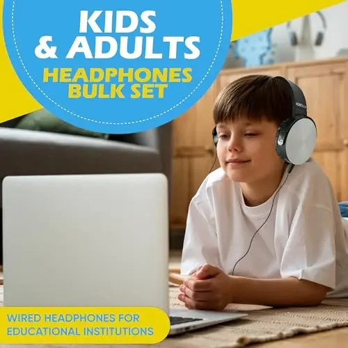 50 Pack Bulk Wired On-Ear Leather Headphones with 3.5mm Connector, Round Metal Housing, Black - BULKTECH (1)