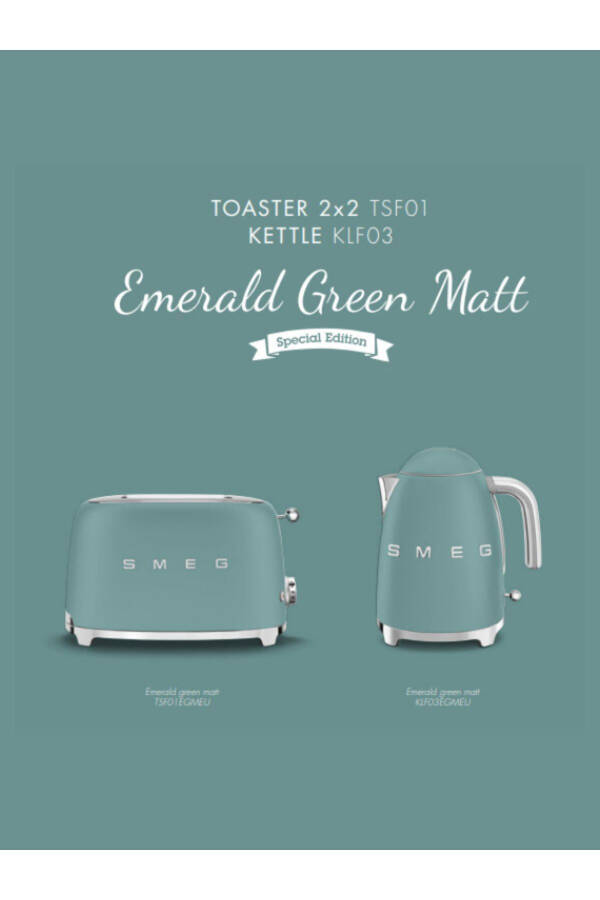 50s Style Special Edition Matte Emerald Green Kettle and 1x2 Slice Toaster Set - 1