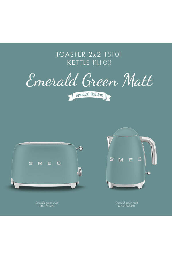 50s Style Special Edition Matte Emerald Green Kettle and 1x2 Slice Toaster Set - 7