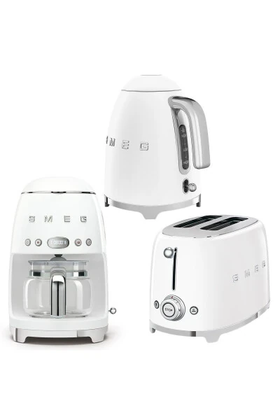 50s Style White Kettle - 1x2 Toaster & Filter Coffee Maker Set - SMEG (1)