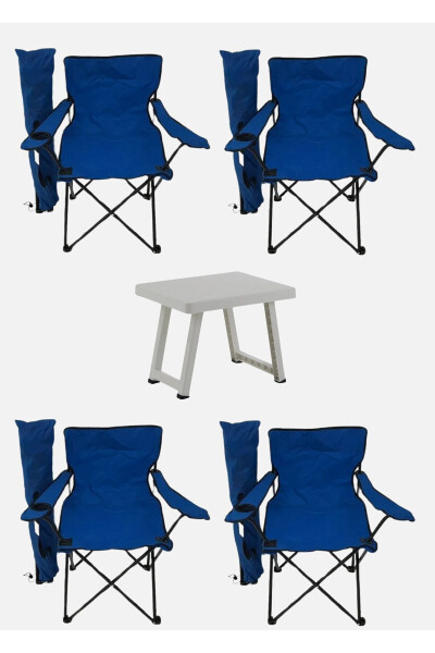 50x40 Folding Plastic Table 4 Pieces Camping Chair Folding Chair Picnic Beach Chair Blue - 1