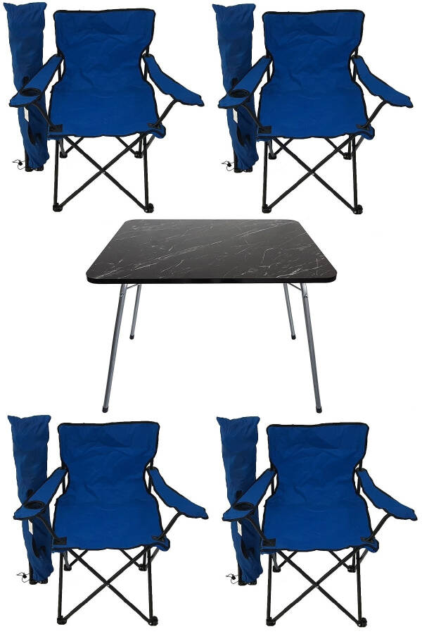 50x40 Folding Plastic Table 4 Pieces Camping Chair Folding Chair Picnic Beach Chair Blue - 2