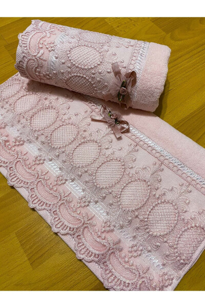 50x90 2 Pack 100% Cotton Lace and Ribbon Embroidered Towel for Dowry - 1