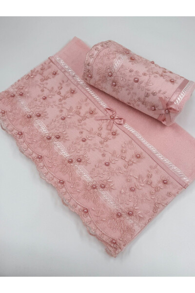 50x90 2 Pack 100% Cotton Lace and Ribbon Embroidered Towel for Dowry - 1