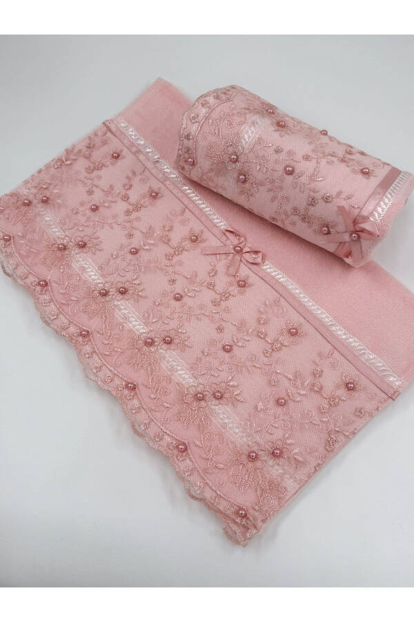 50x90 2 Pack 100% Cotton Lace and Ribbon Embroidered Towel for Dowry - 1