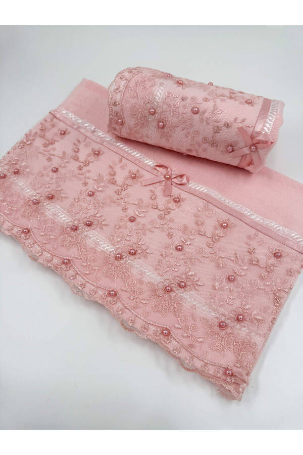 50x90 2 Pack 100% Cotton Lace and Ribbon Embroidered Towel for Dowry - 2