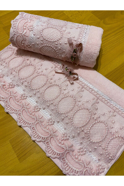 50x90 2 Pack 100% Cotton Lace and Ribbon Embroidered Towel for Dowry - 3