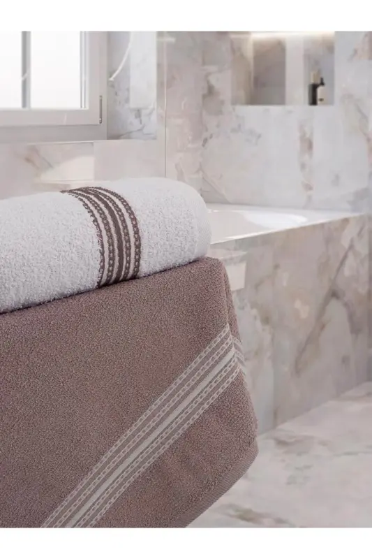 50x90 + 70x140 Cm Elvin 4'lü Banyo Havlusu Seti Kahverengi - Beyaz-COKLU RENK - 6