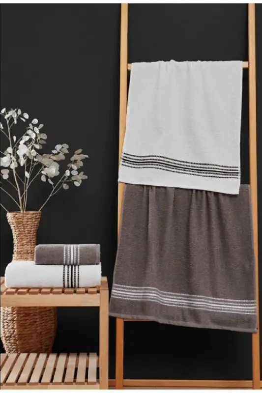 50x90 + 70x140 Cm Elvin 4'lü Banyo Havlusu Seti Kahverengi - Beyaz-COKLU RENK - 5