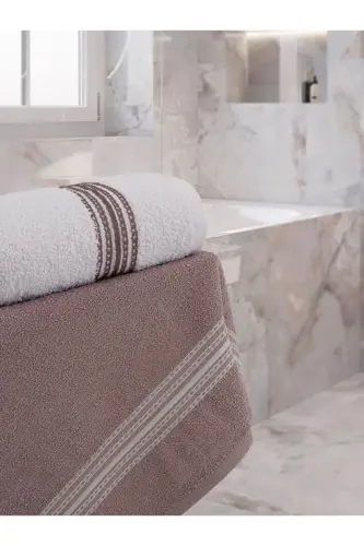 50x90 + 70x140 Cm Elvin 4'lü Banyo Havlusu Seti Kahverengi - Beyaz-COKLU RENK - 6