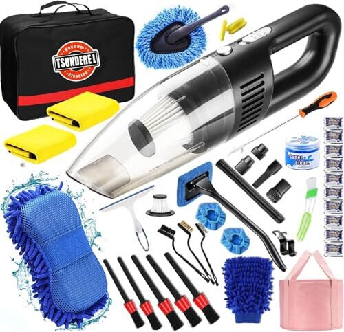 51 Pcs Car Cleaning Kit,Handheld Vacuum with 8000Pa Suction, Car Interior Detailing Kit with Detailing Brush set, Car Detailing Kit, Cleaning Gel, Car Cleaning Supplies, Car Accessories for Men/Women - 1