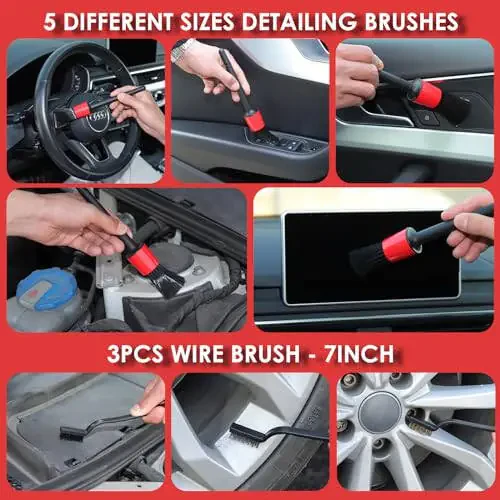 51 Pcs Car Cleaning Kit,Handheld Vacuum with 8000Pa Suction, Car Interior Detailing Kit with Detailing Brush set, Car Detailing Kit, Cleaning Gel, Car Cleaning Supplies, Car Accessories for Men/Women - 4