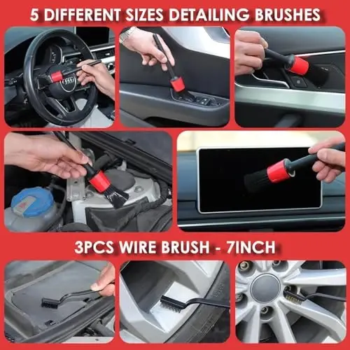 51Pcs Car Cleaning Kit,Handheld Vacuum with 8000Pa Suction, Car Interior Detailing Kit with Detailing Brush set, Car Detailing Kit, Cleaning Gel, Car Cleaning Supplies,Car Wash Brush With Long Handle - 5