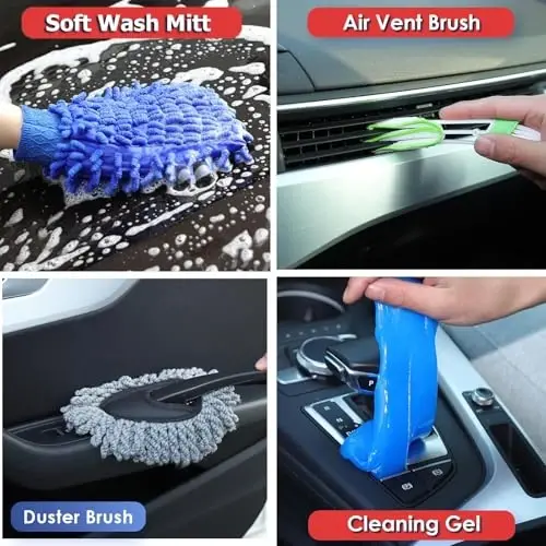 51Pcs Car Cleaning Kit,Handheld Vacuum with 8000Pa Suction, Car Interior Detailing Kit with Detailing Brush set, Car Detailing Kit, Cleaning Gel, Car Cleaning Supplies,Car Wash Brush With Long Handle - 6