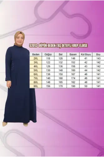 52013 Katta hajmli tosh detalli krep ko'ylak - Qora - BÜYÜKBEDENIZ (1)