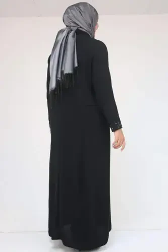 52013 Katta hajmli tosh detalli krep ko'ylak - Qora - 3