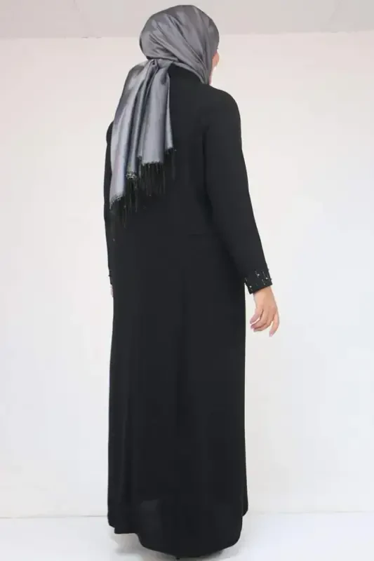 52013 Plus Size Stone Detailed Crepe Dress - Black - 3