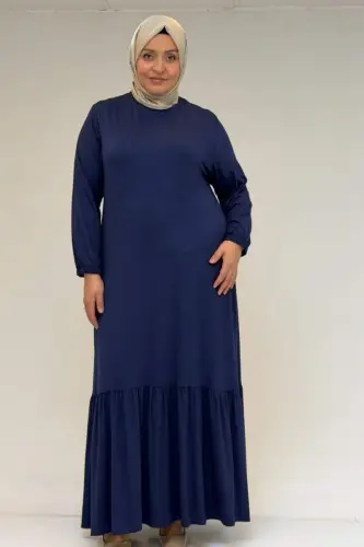 52034 Plus Size Ruffle Hem Jersey Dress - Indigo - 1
