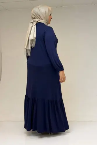 52034 Plus Size Ruffle Hem Jersey Dress - Indigo - 3