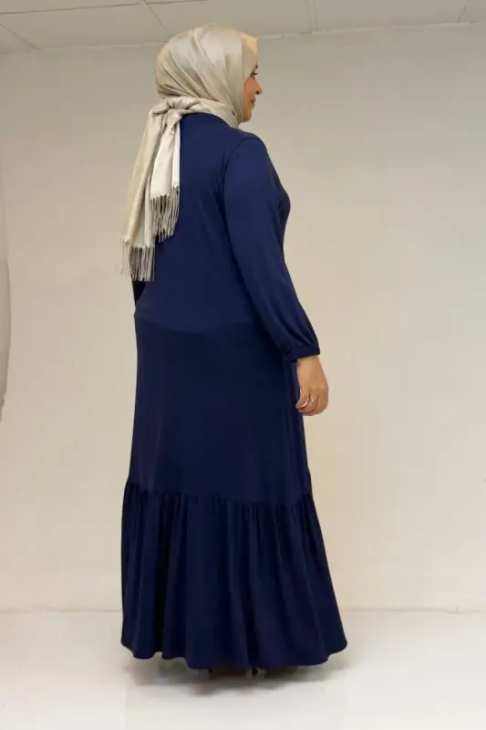 52034 Plus Size Ruffle Hem Jersey Dress - Indigo - 3