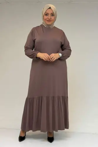 52034 Plus Size Ruffle Hem Jersey Dress - Mink - 1