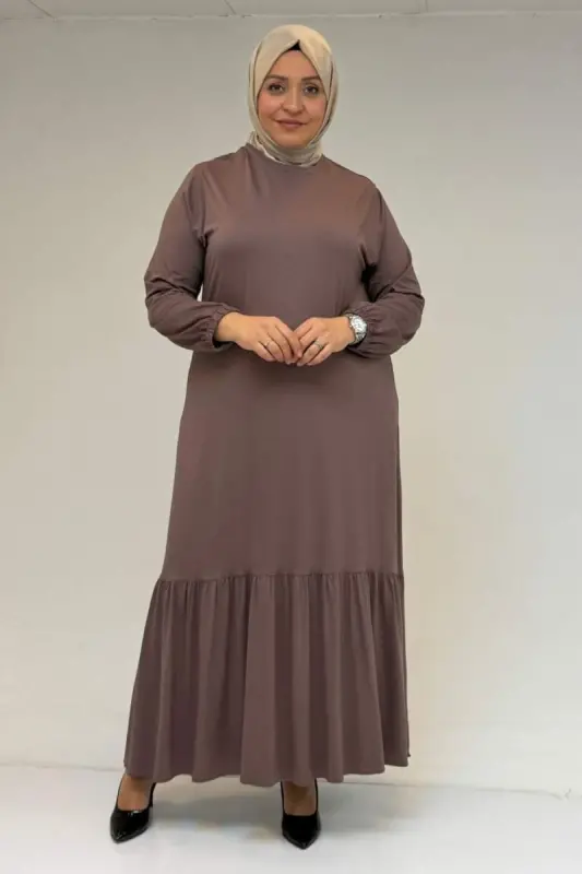 52034 Plus Size Ruffle Hem Jersey Dress - Mink - 1