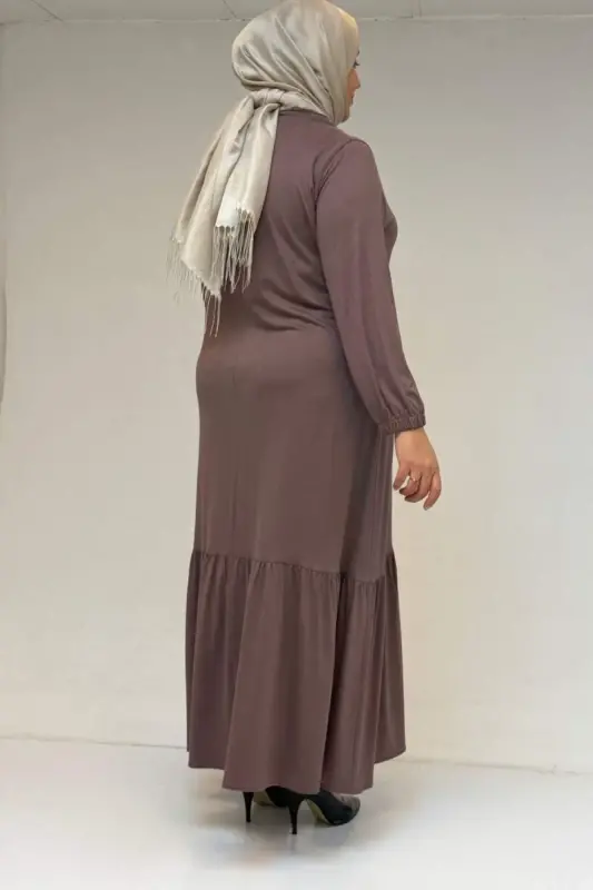 52034 Plus Size Ruffle Hem Jersey Dress - Mink - 3