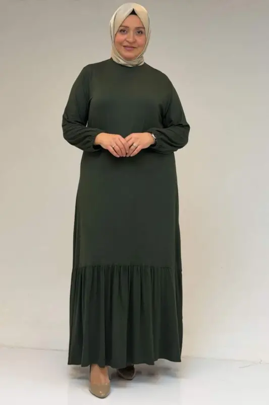 52034 Plus Size Ruffled Jersey Dress - Khaki - 1