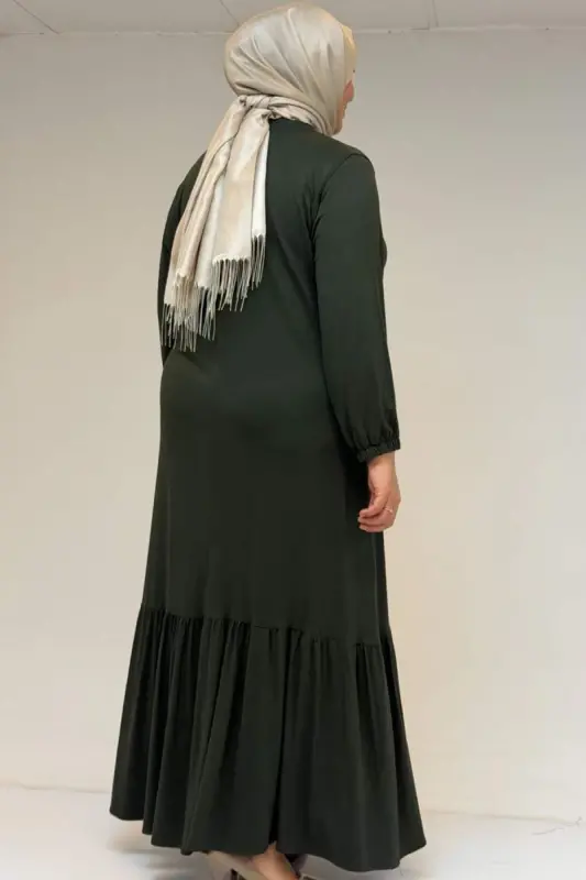 52034 Plus Size Ruffled Jersey Dress - Khaki - 3