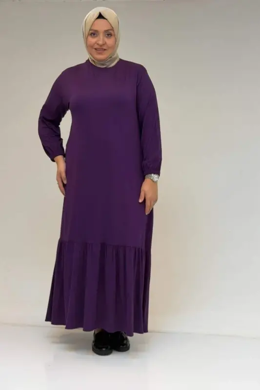 52034 Plus Size Ruffled Jersey Dress - Purple - BÜYÜKBEDENIZ