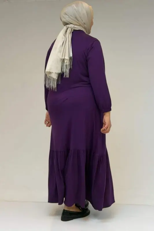 52034 Plus Size Ruffled Jersey Dress - Purple - 3