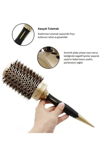53 Mm-lom1144 Nano Teknoloji Seramik İyonik Termal Fön Saç Fırçası, Doğal At Kılı Diş, Profesyonel - 53 mm - 3