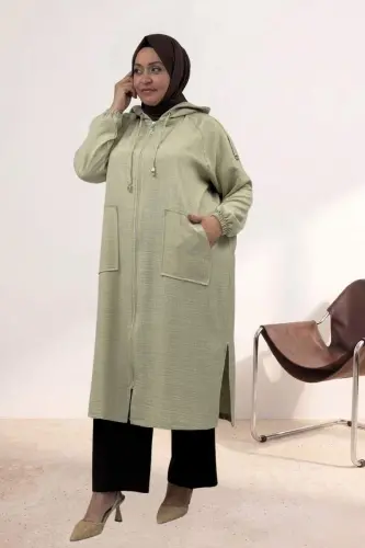 53010 Katta O'lchamli Fermuarli Reglan Yengli Melanj Zig'ir Palto - Tosh - BÜYÜKBEDENIZ (1)