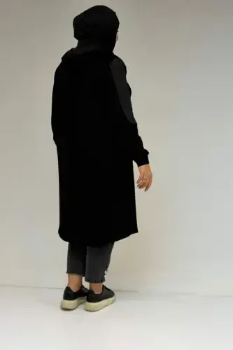 53030 Большой размер Капюшон с карманами Стеганый-Модал Колпак - Черный-Черный - 3