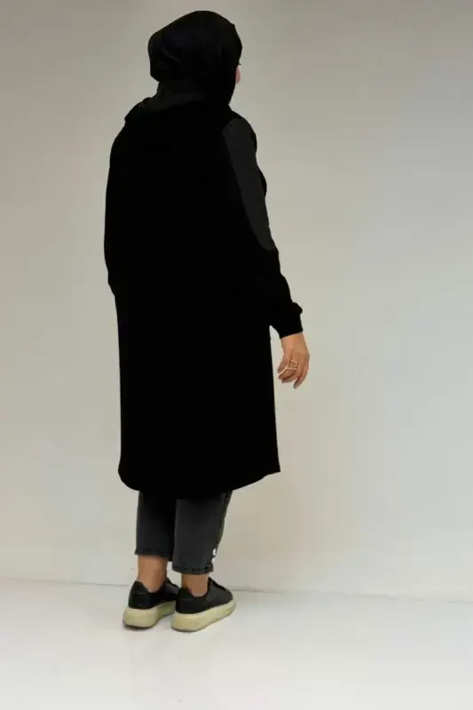 53030 Большой размер Капюшон с карманами Стеганый-Модал Колпак - Черный-Черный - 3