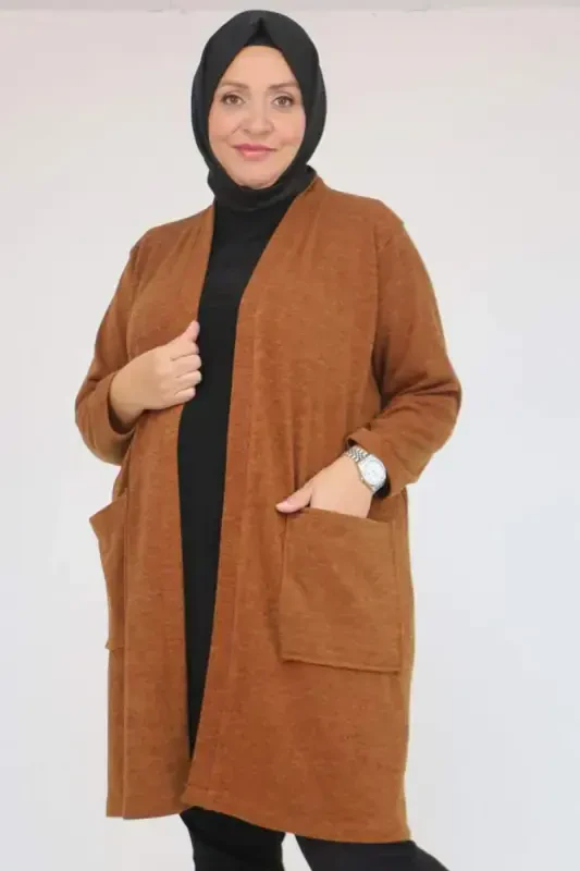 53034 Katta Hajmli Cho'ntak Tafsilotli Mir Kurtka - Taba - BÜYÜKBEDENIZ