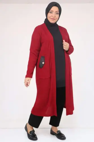 53035 Katta Hajmli Cho'ntak Tafsilotli Mir Kurtka - Bordo - 1