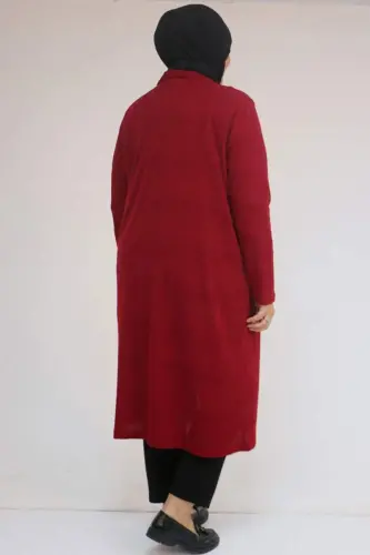 53035 Katta Hajmli Cho'ntak Tafsilotli Mir Kurtka - Bordo - 3