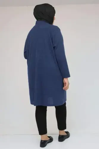 53036 Katta Hajmli Yelkali Tosh Tafsilotli Mir Kurtka - Indigo - 3