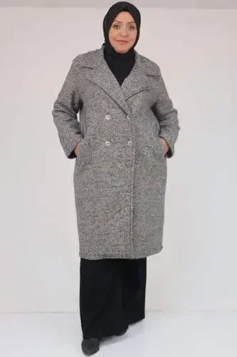 53037 Plus Size Sample Man Collar Chanel Coat - Black - 1