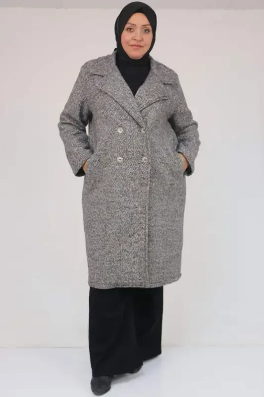 53037 Plus Size Sample Man Collar Chanel Coat - Black - 1