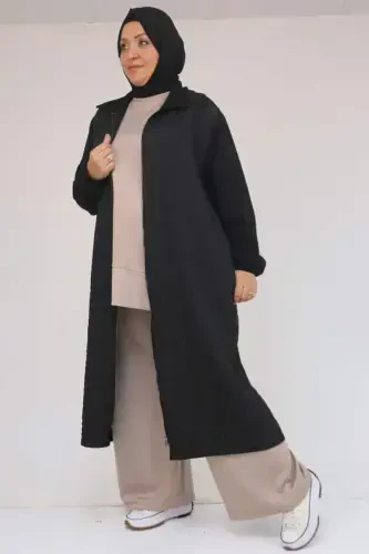 53042 Plus Size Elastic Sleeve Modal-Quilted Cape - Black - 1