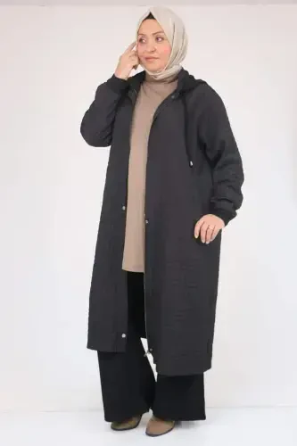 53043 Plus Size Collar Modal-Quilted Coat - Black - 1