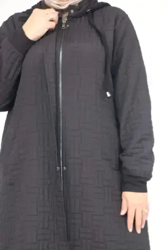 53043 Plus Size Collar Modal-Quilted Coat - Black - BÜYÜKBEDENIZ (1)