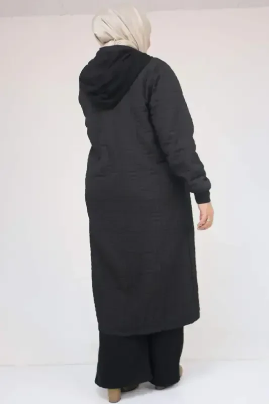 53043 Plus Size Collar Modal-Quilted Coat - Black - 3