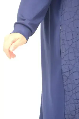 53045 Plus Size Elastic Sleeve Modal-Quilted Cape - Navy Blue - BÜYÜKBEDENIZ (1)