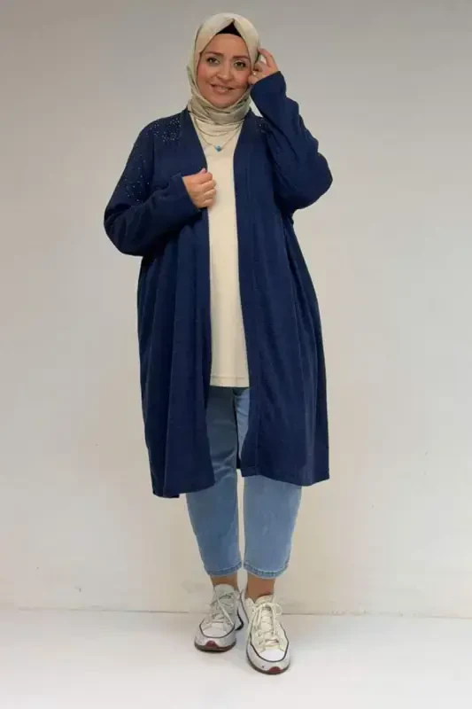 53047 Plus Size Shoulder Stone Detailed Mir Jacket - Indigo - 1