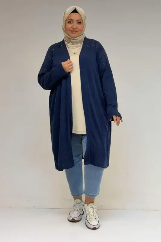 53047 Plus Size Shoulder Stone Detailed Mir Jacket - Indigo - 4
