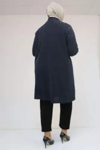 53047 Plus Size Shoulder Stone Detailed Mir Jacket - Navy Blue - 3