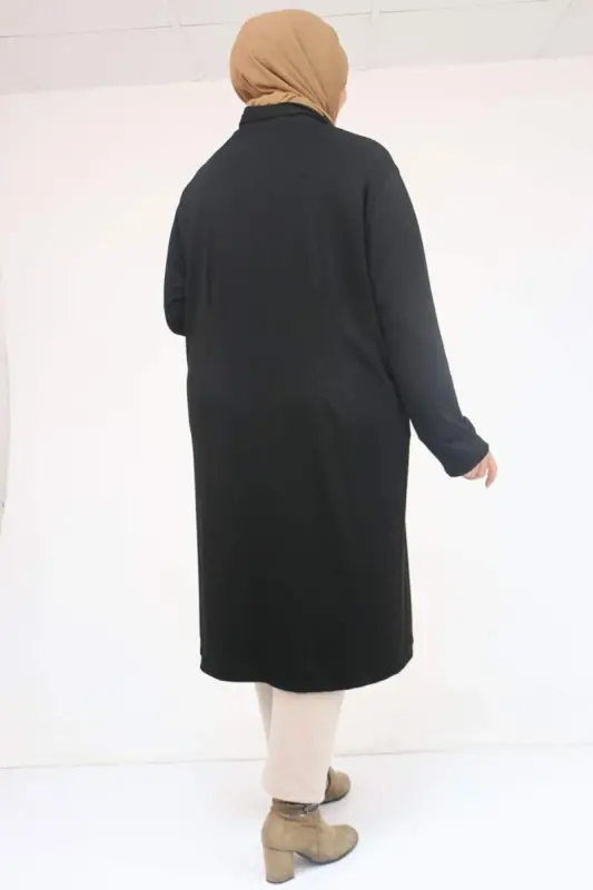 53048 Plus Size Pocketed Long Modal Jacket - Black - 3